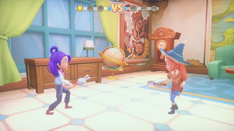 Mei playing rock-paper-scissors with the player / My Time at Portia