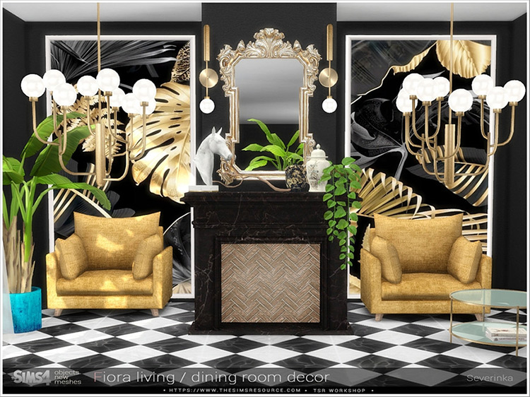 Fiora Living/Dining Room Decor / Sims 4 CC