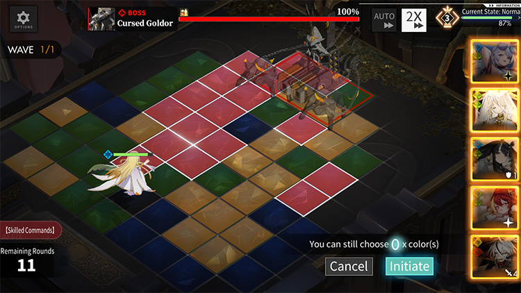 Red tiles will be removed by her Active Skill / Alchemy Stars