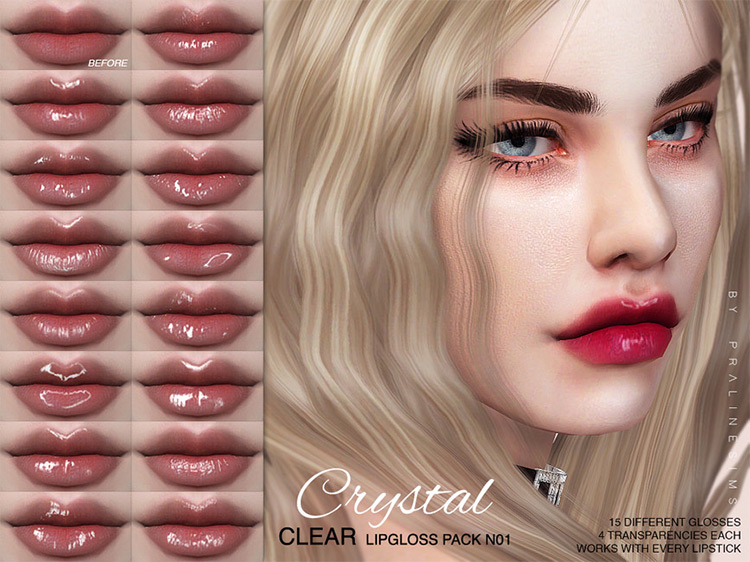 Crystal Clear Lipgloss Pack N01 by Pralinesims / TS4 CC