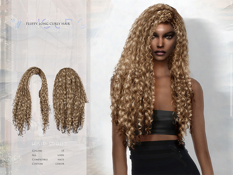 Wings-ER0115 Long Curly Hair by wingssims / Sims 4 Alpha CC