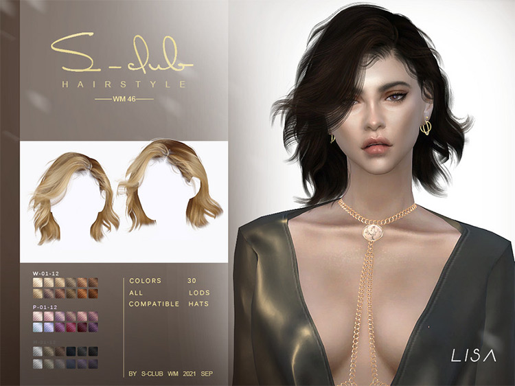 Short Wavy Hair (Lisa) by S-Club / TS4 CC