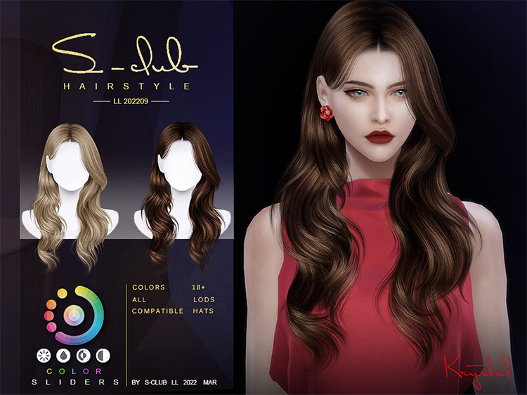 Curly Long Hairstyle 2022LL09 (Krystal) by S-Club / TS4 CC