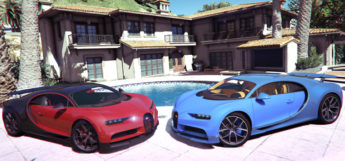 Red & Blue Bugatti Chiron Cars (GTA5 Mod)