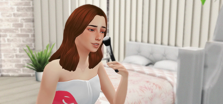 Sim girl doing makeup (Pose pack)