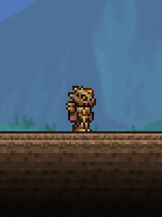 A player equipped with the Fossil Armor set / Terraria