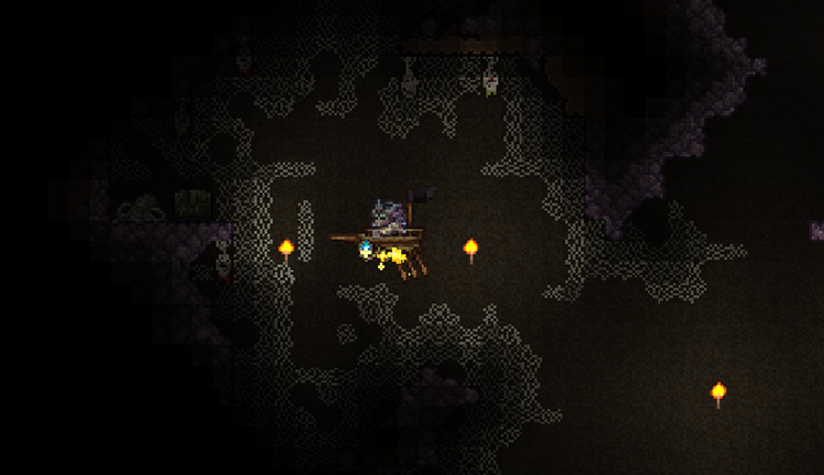 A large quantity of cobwebs in a Spider Cave / Terraria