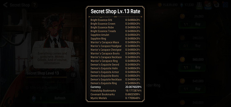 Epic Seven Secret Shop Rates