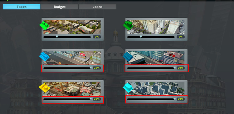 A sample budget for a city trying to unlock the Oppression Office / Cities: Skylines