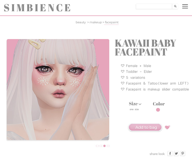 Kawaii Baby Facepaint by simbience / Sims 4 CC