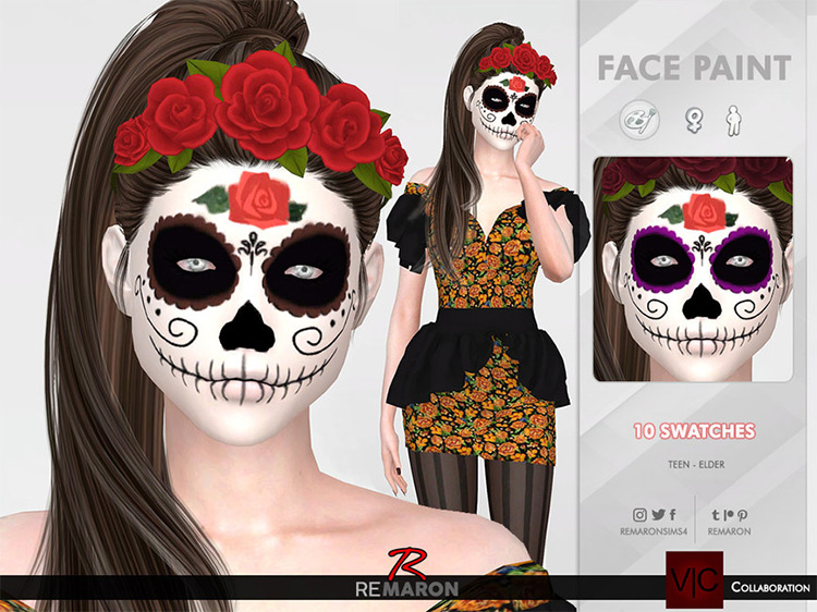 Catrina Face Mask Face Paint #01 by remaron / Sims 4 CC