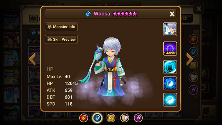 Woosa’s third skill grants immunity and a large shield / Summoners War