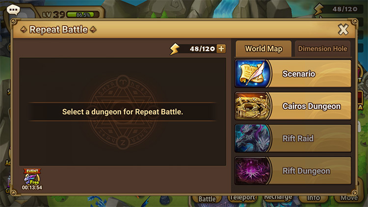 You can only use repeat battle on stages you’ve cleared already / Summoners War