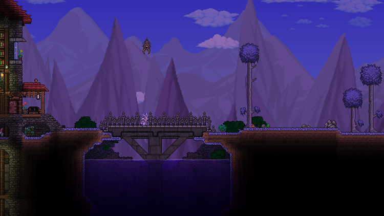 A home that has been taken over by the Corruption / Terraria