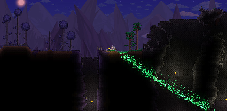 Using the Clentaminator to purify the Corrupted biome / Terraria