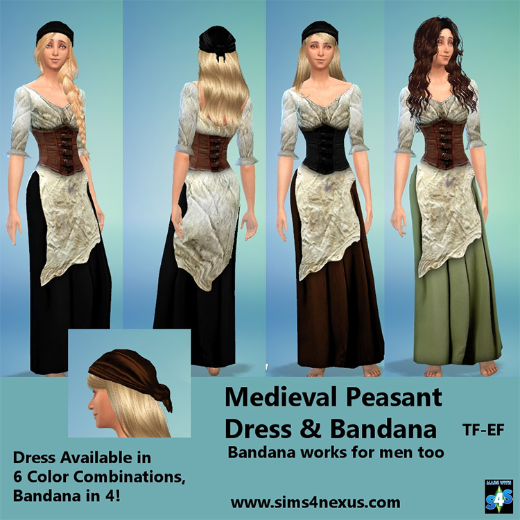 Medieval Peasant Dress & Bandana / Sims 4 CC