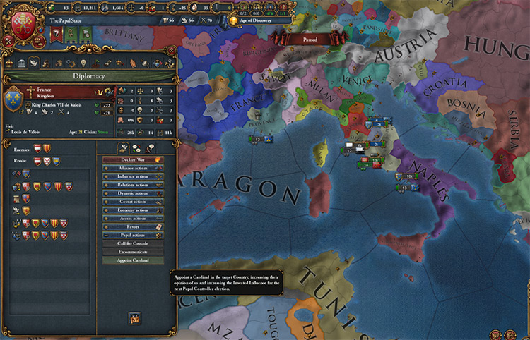 The Appoint Cardinal diplomatic action available only to the Papal State / EU4