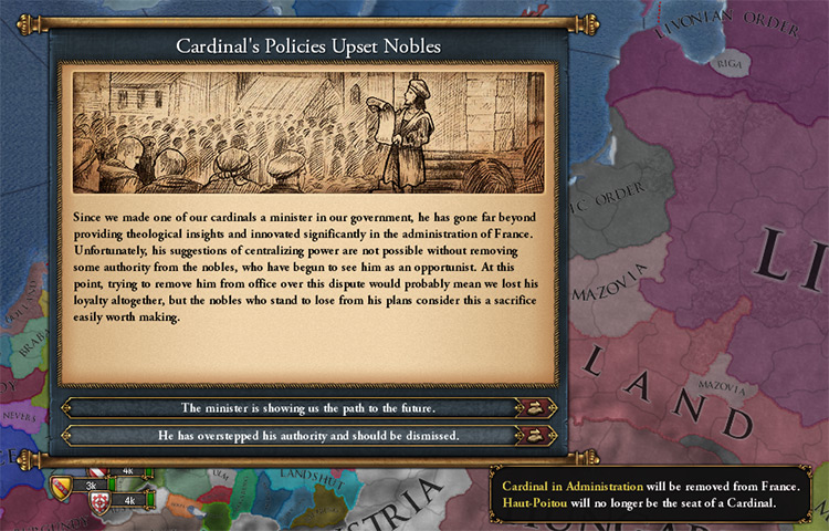 An event with the option of dismissing a Cardinal / EU4