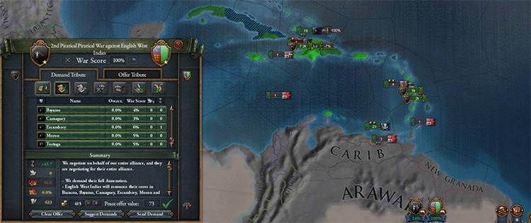 Conquering English West Indies to finish the conquest of the region. / EU4
