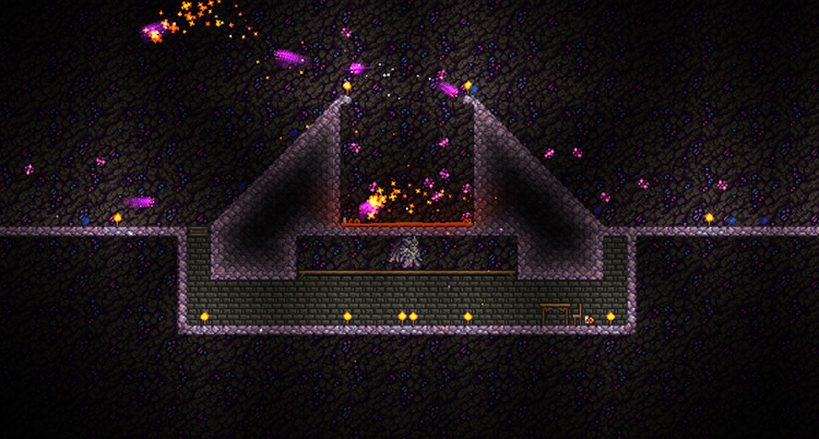 The farm after the platform has been placed / Terraria