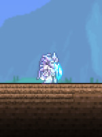 A player equipped with the Frozen Shield/Terraria