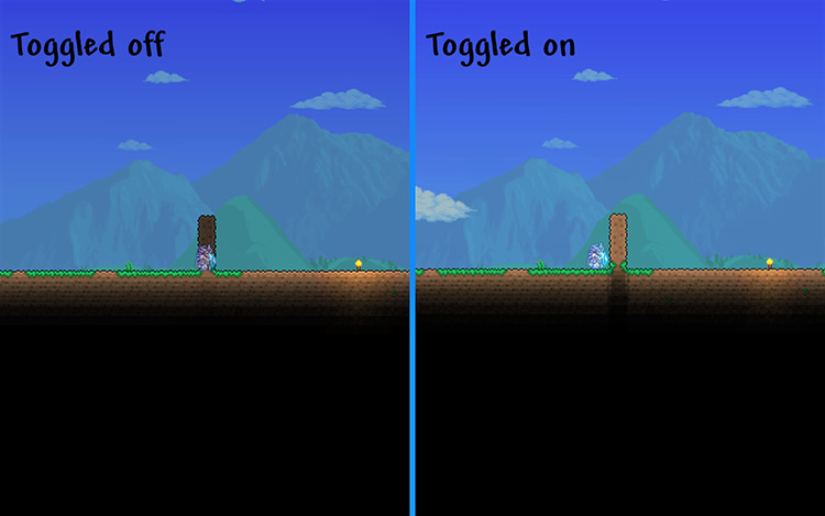 Comparison of what toggling blocks using actuators looks like / Terraria