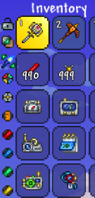 Icons on the left of the inventory screen toggle the Grand Design / Terraria