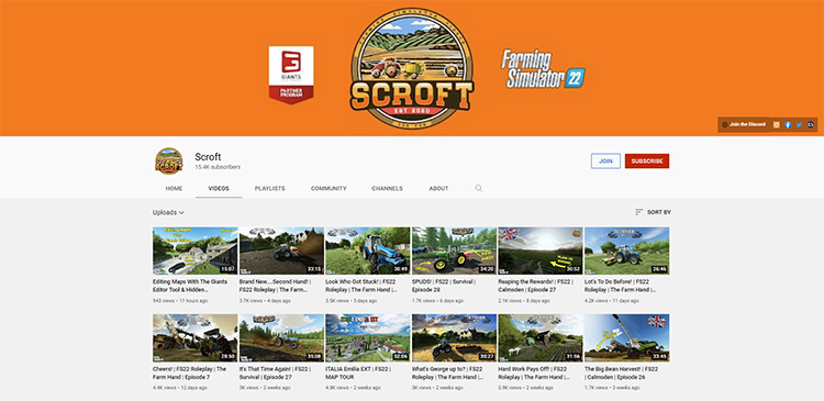Scroft YouTube channel page screenshot