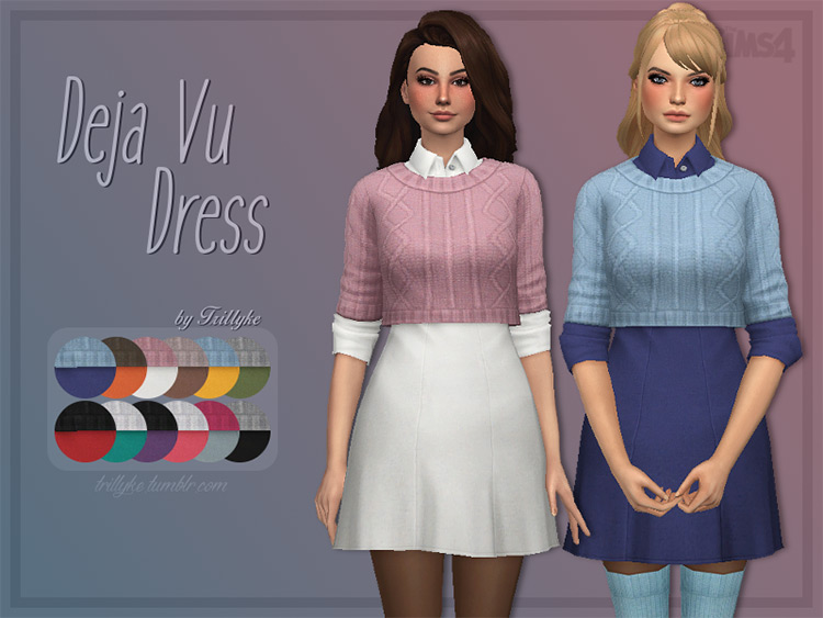 Preppy schoolgirl sweater dress look - Sims 4 CC