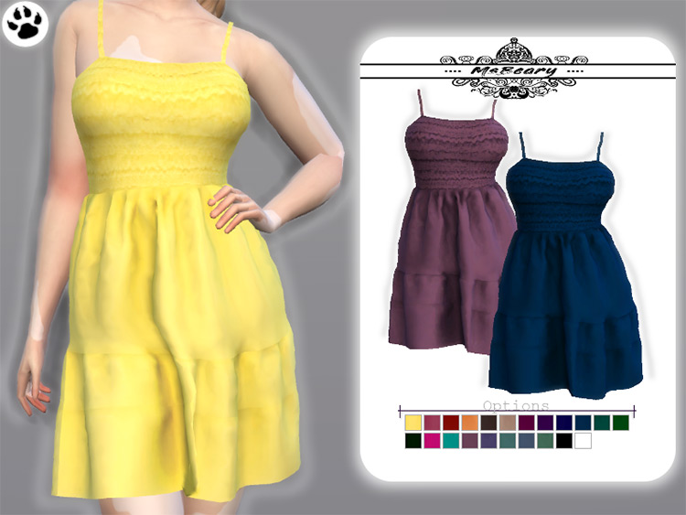 Shirred flowy colorful sundress - Sims 4 CC