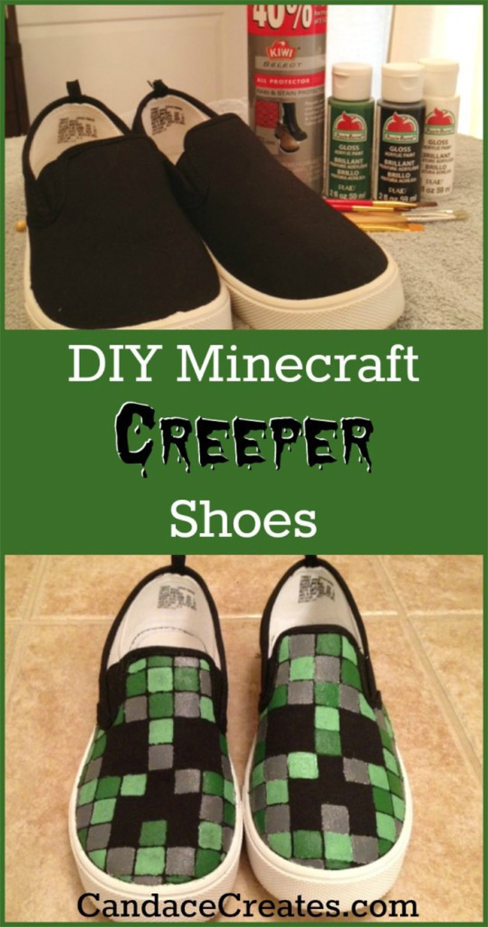 Creeper shoes styled minecraft