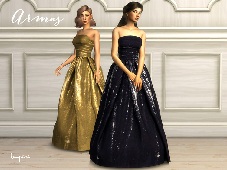 Strapless A-line dress for prom - Sims 4 CC