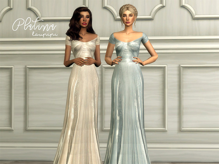 Platina prom sparkly dress - Sims 4 CC