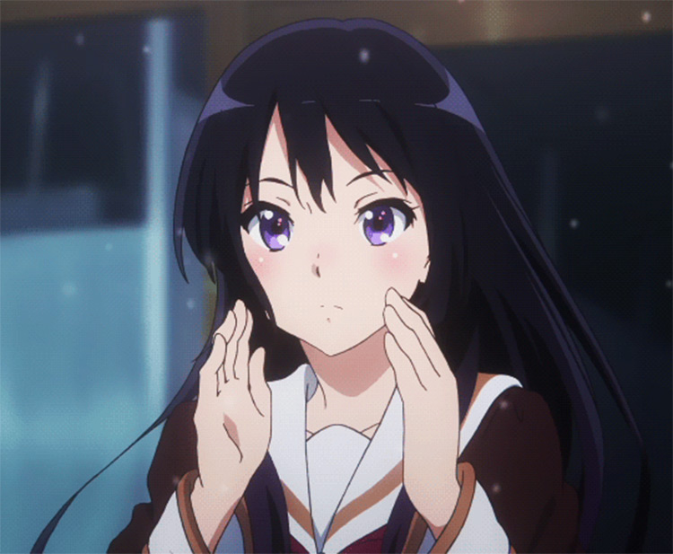 Black long hair anime high school cool girl with bla