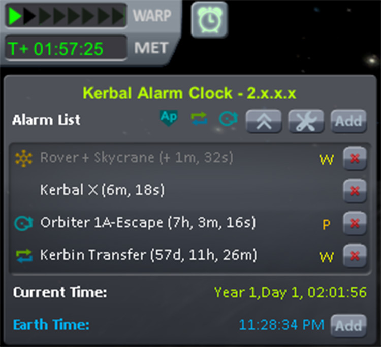 Kerbal Alarm Clock mod