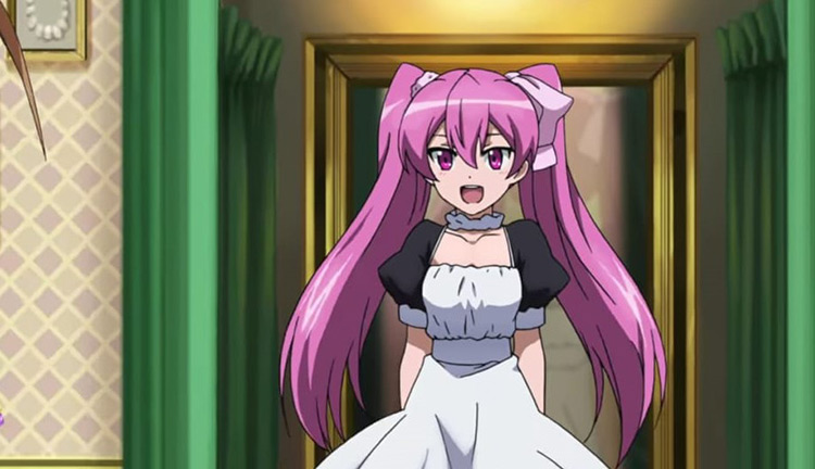Mine pink haired girl in maid dress anime
