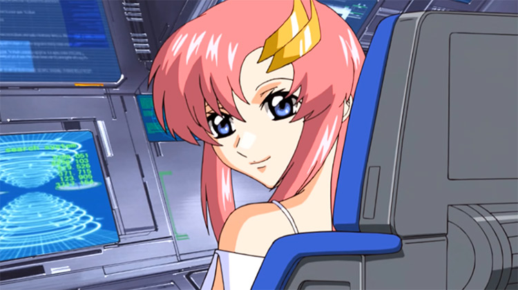 Lacus Clyne pinked haired girl anime screenshot