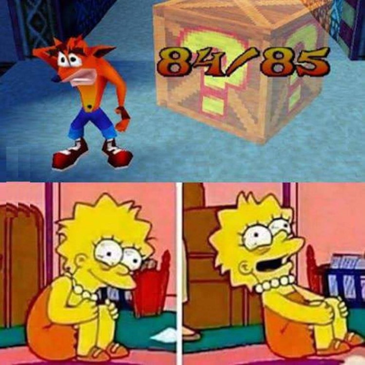 Crash Bandicoot - only collecting 84/85 boxes meme