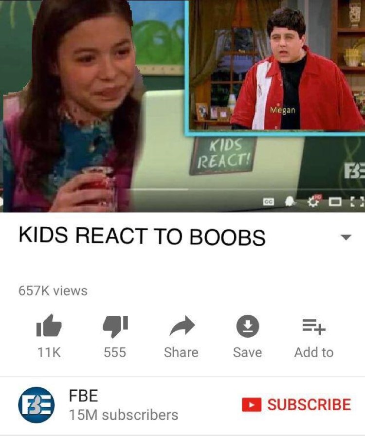 Megan watching Josh - kids react to boobs meme