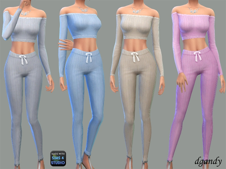 Ribbed Knit Lounge Pajamas CC - Off-The-Shoulder TS4 Clothes