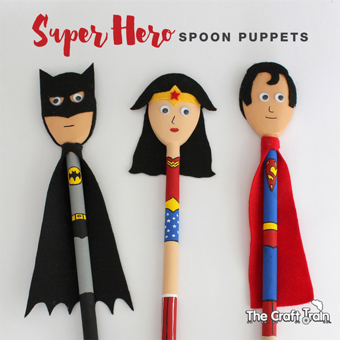 Superhero puppets with spoons