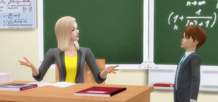 Sims 4 blonde teacher and student screenshot