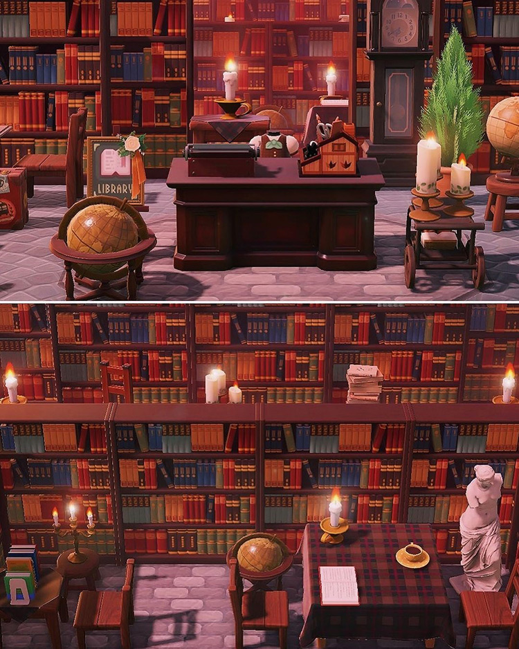 Big cozy library build in ACNH