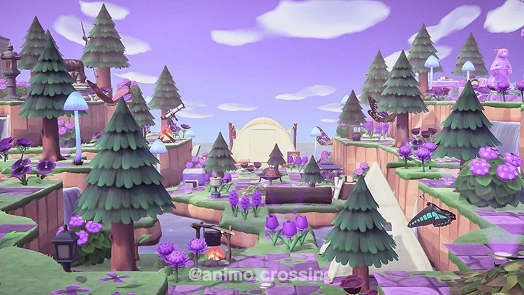 ไอเดีย Indigo และ Bright Purple Campsite สำหรับ ACNH