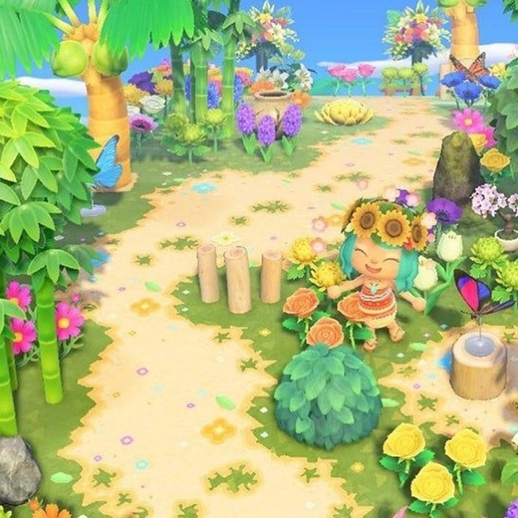 Jungle-themed pathway pattern in ACNH