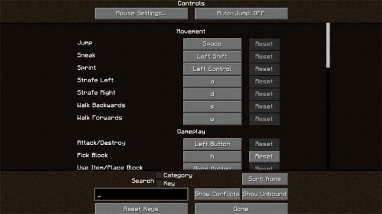 Controlling keybindings search Mod for Minecraft