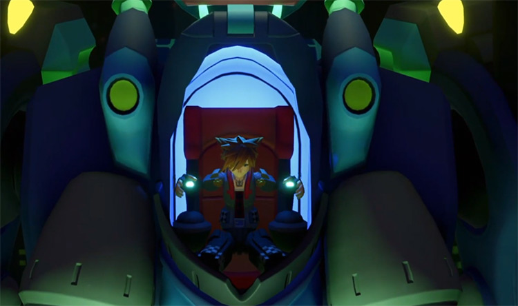 Sora getting into a Gigas Robot in KH3