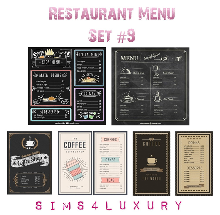 Restaurant Menus / Sims 4 CC