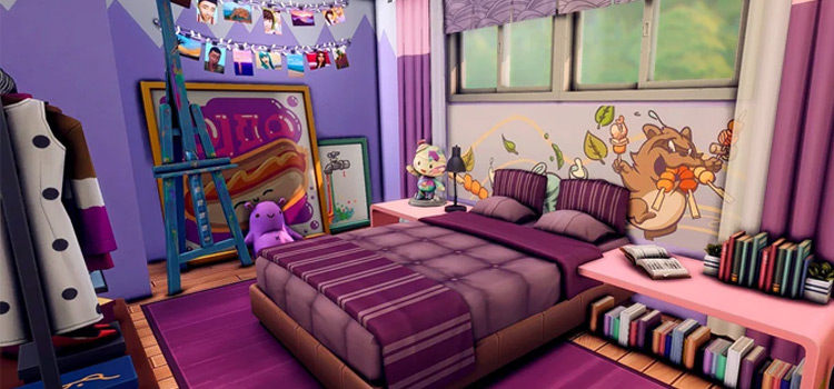 Purple Teenage Bedroom Build in The Sims 4