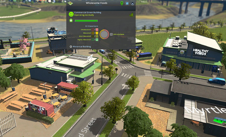 Your eco-conscious neighborhood will have health food stores, local farmers’ markets and healthy restaurants within walking distance! / Cities: Skylines